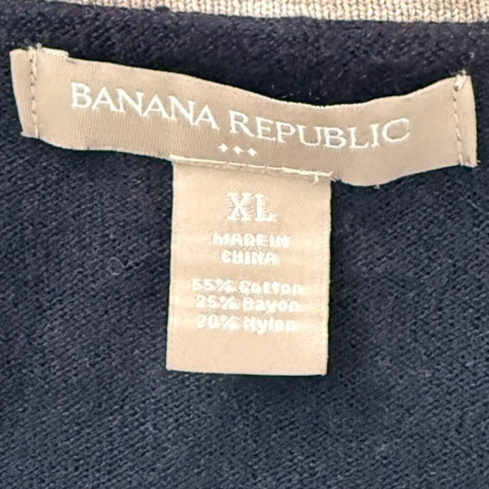 BANANA REPUBLIC Cotton Tipped V-neck Cardigan Sweater XL Navy/Orange/Gray Preppy - Picture 3 of 4